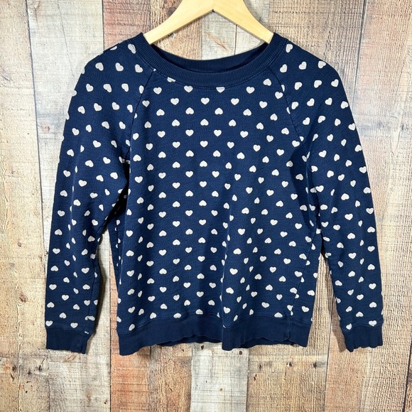 LOFT Tops - LOFT Navy Blue 100% Cotton Heart Print Raglan Sweatshirt Pullover Top Medium M